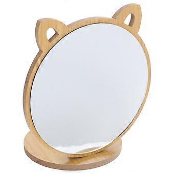 Træ makeup spejl til makeup skrivebord sminkespejl lysebrun