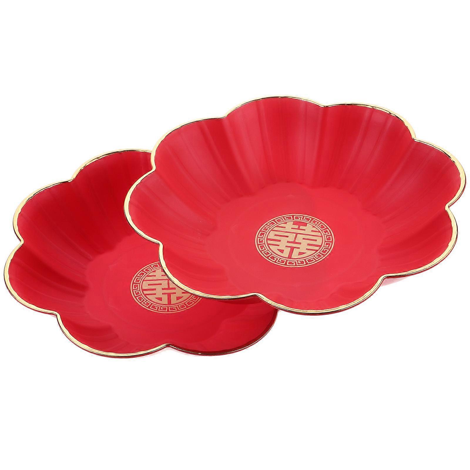 Chinese Wedding Tray Red Fruit Plates for Serving 2Pcs Candy Distribution Set