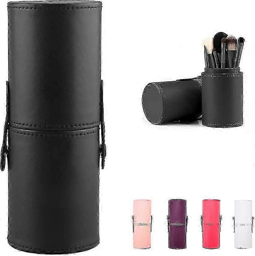 Makeup Brush Holder Leather Portable Black