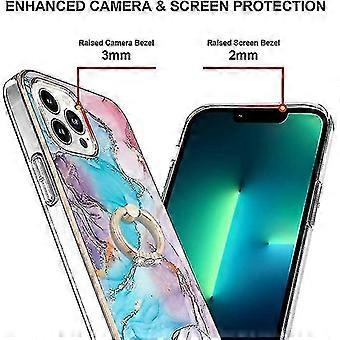 Marble Floral iPhone 11 Pro Case, Slim Anti-Scratch Shockproof TPU Bumper with 360 Ring Kickstand, Galaxy Blue