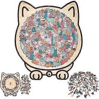 Quebra-cabeça de madeira em formato de gato com 135 peças, modelo Mailard/Macaron/Wooden/Morandi, para adultos, com contornos adoráveis de gatos emoldurados e detalhes em acrílico.