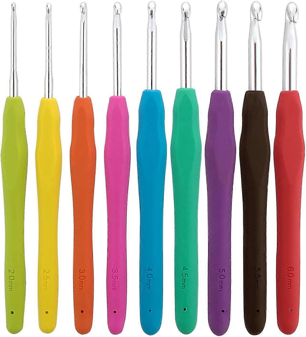 Crochet Needles, Multicolor Aluminum Crochet Hooks With Rubber Grip - Pack Of 9 Pieces