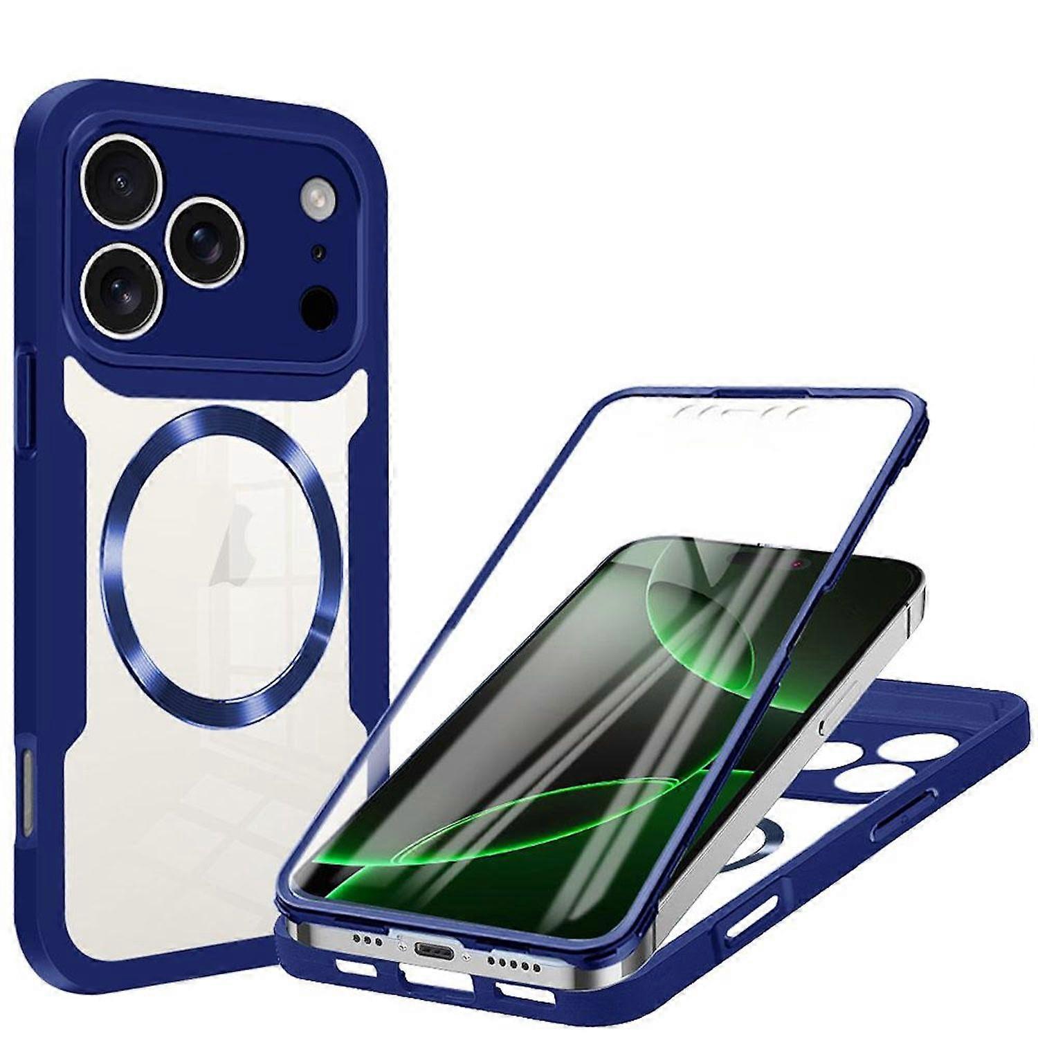 For Apple iPhone 17 Pro Max MagSafe Ring Full Body 360 Degree Acrylic TPU Case Blue