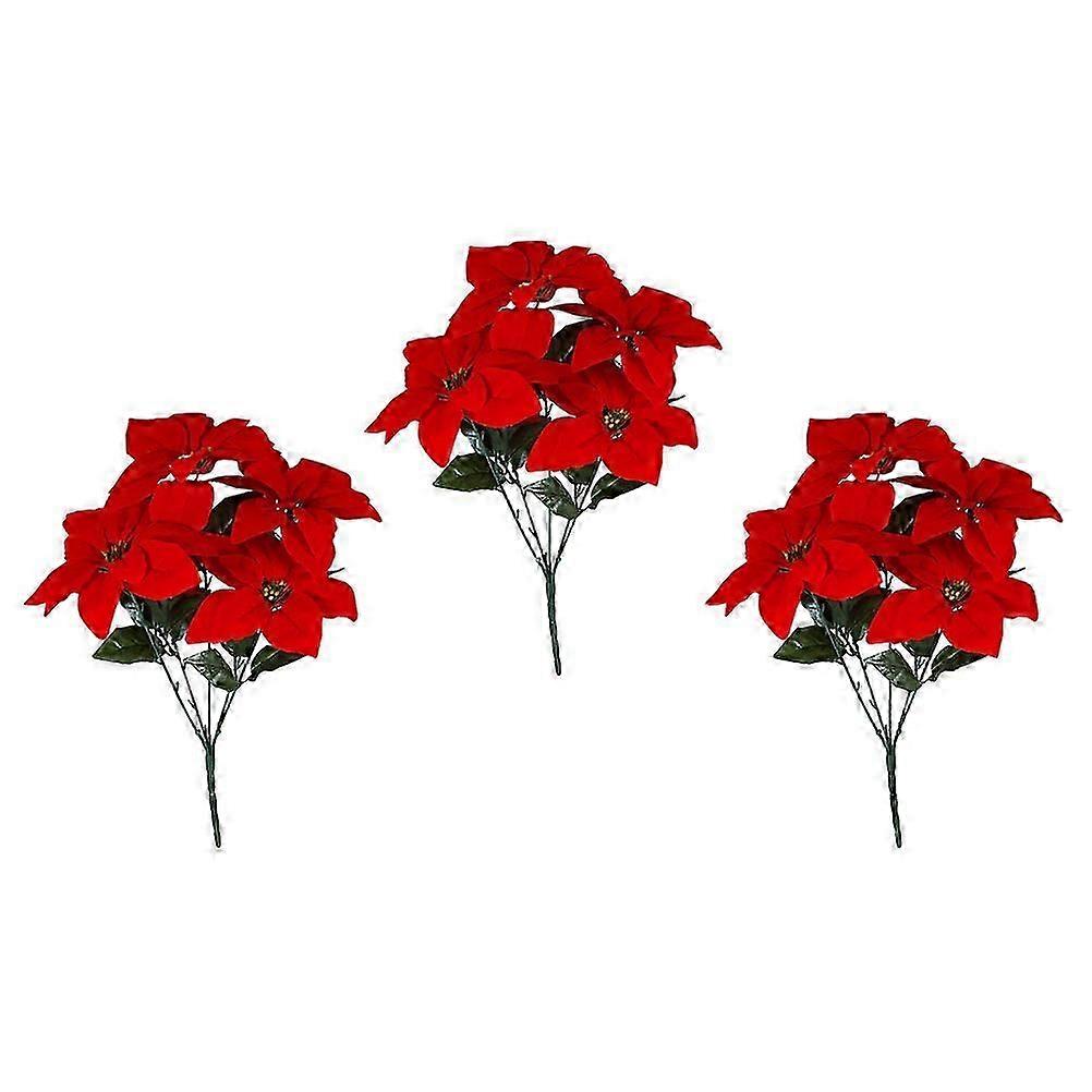 3Pcs Artificial Christmas Red Flower Stems for Decor