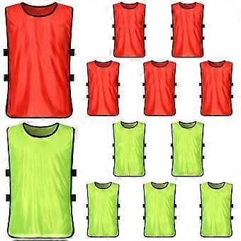 12PCS Adulto Futebol Infantil Basquete Treinamento Vest Baby Kids Jogo Equipe Mesh Vest Roupas de Verão - Tamanho S (Verde Fluorescente + Vermelho)