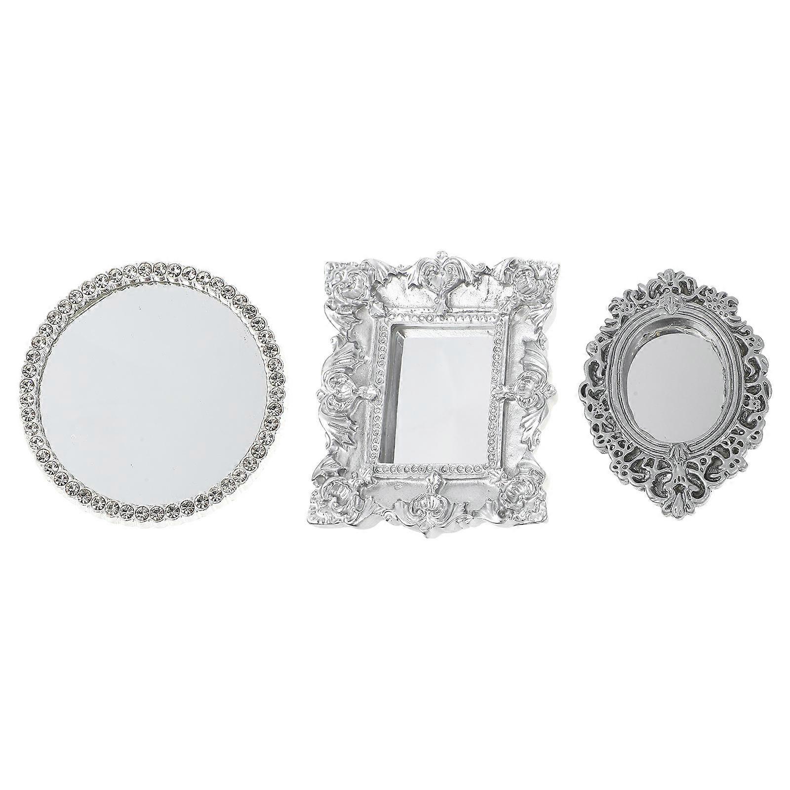 3Pcs Mini Classical Mirror Mini House Mirror Decoration Micro Scene Models
