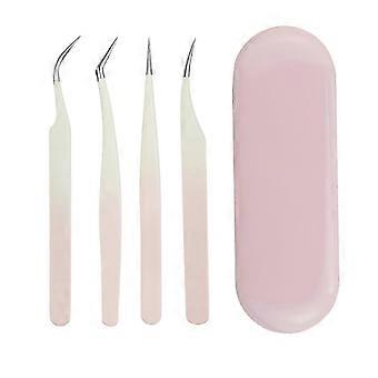 4pcs Eyelash Tweezers Set Stainless Steel False Eyelash Extension Tweezers Multifunctional Eyelashes Applicator Tools for Home Salon Pink