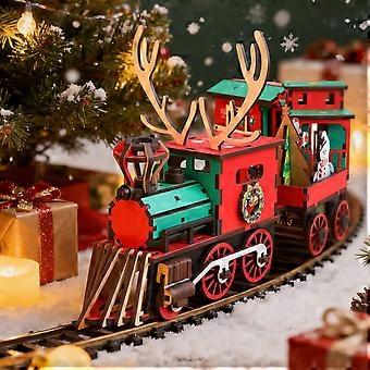 Christmas Wooden Model Train Craft Puzzle for Holiday Tabletop Display, Building Activity Kits for Family, Student, and Holiday Gift Giving Multicolor