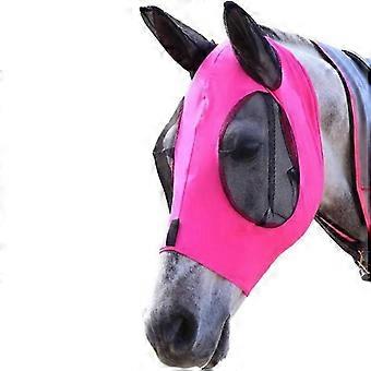 Horse Fly Mask with Ears - Large Eye Space for Full Vision, Breathable Stretch Comfort Fit, UV Protection, Forelock Opening, Easy Pull-On Pink Full re