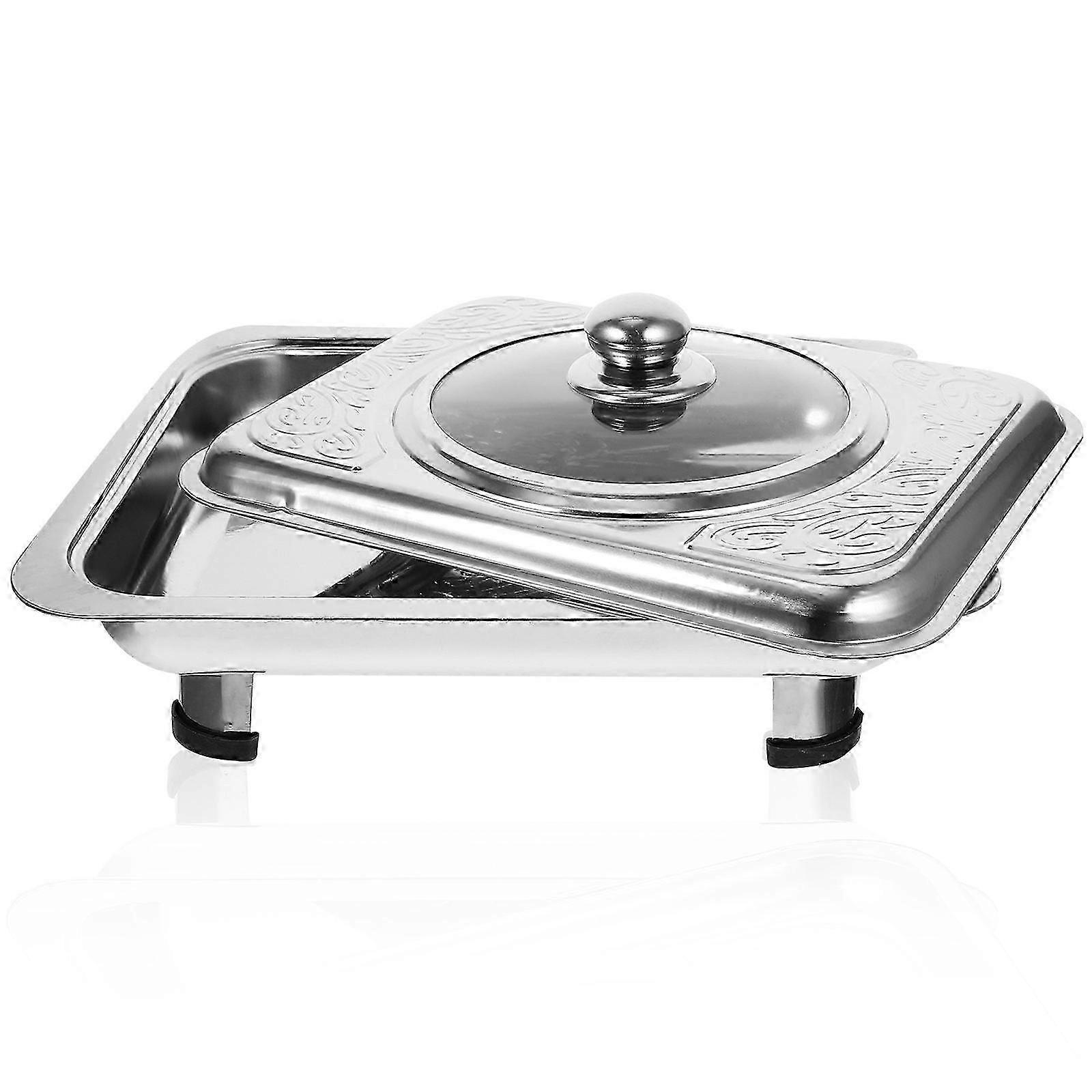 Buffet Server Stainless Steel Buffet Dish Tray Rectangular Canteen Basin with Cover