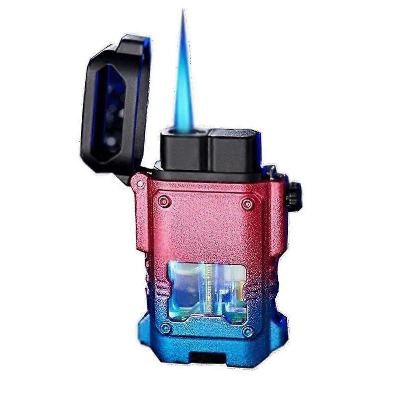 Windproof Butane Lighter with Adjustable Flame Control, Transparent Fuel Window, Red Blue Gradient