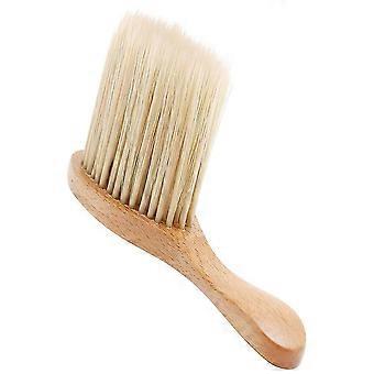 Barber Neck Duster Brush, Light Brown Wood Handle, Skin-Friendly Salon Haircut Broken Hair Cleaning Tool, 1pc