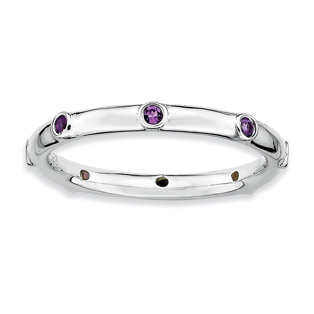 925 Sterling Silver Bezel Polished Stackable Amethyst Ring-Stackable-Ring for Women - Ring Size: 5 to 10