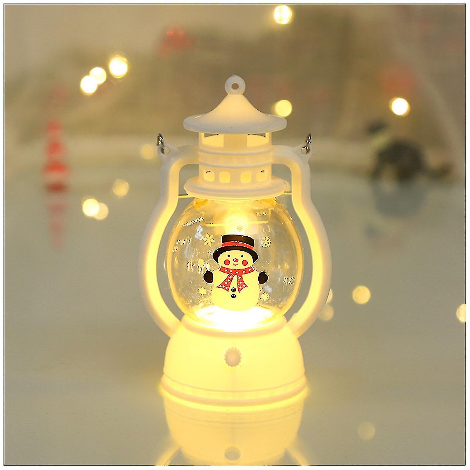 Christmas Mini Lantern Decorative With Led Lights Santa Claus Snowman Retro Lamp