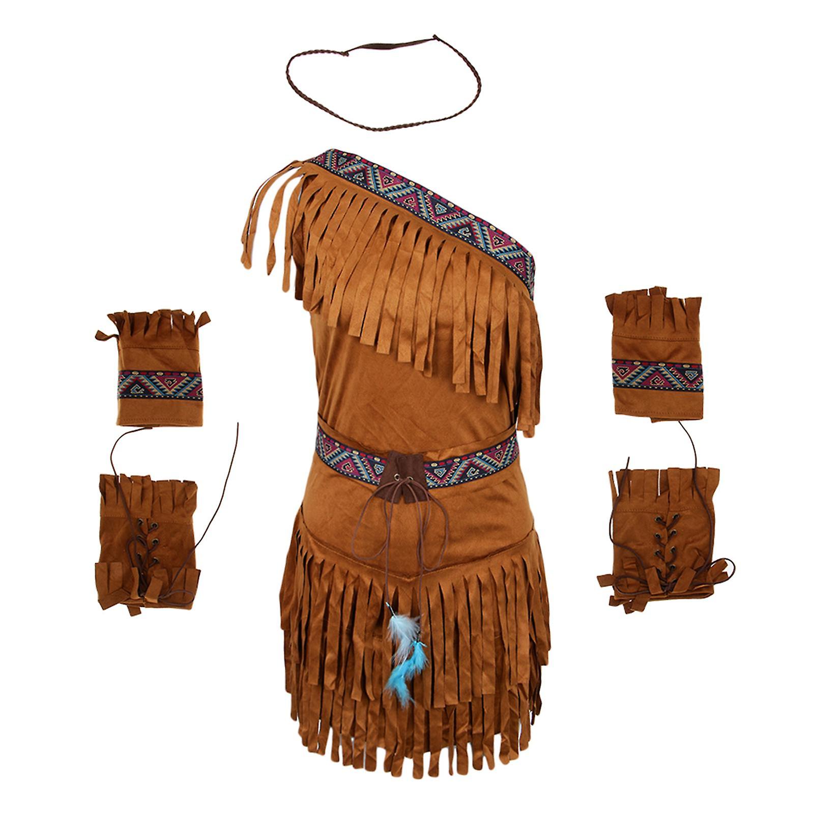 Femmes Rétro Ethnique Tassel Daim Costume Indien Amérindien Tenue XL