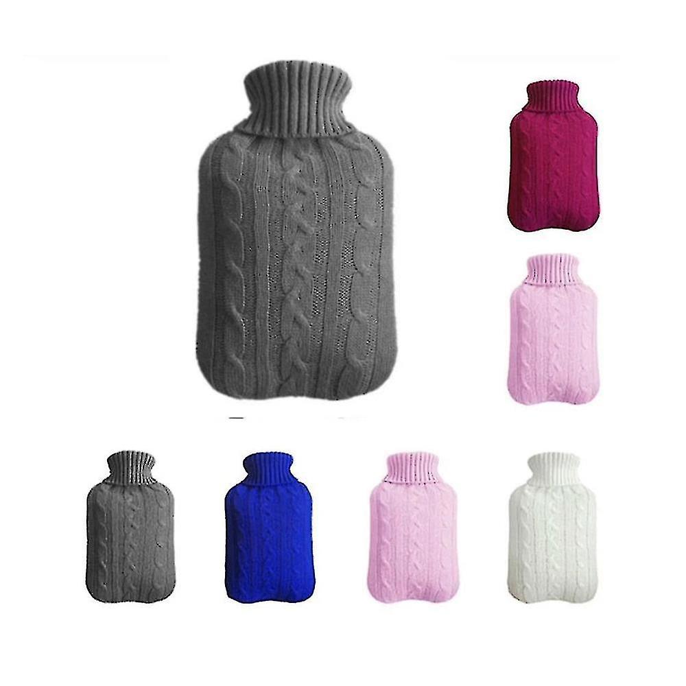 2000ml Hot Water Bottle Solid Color Pvc Silicone Thermos Soft Knitted Cover Removable And Washable