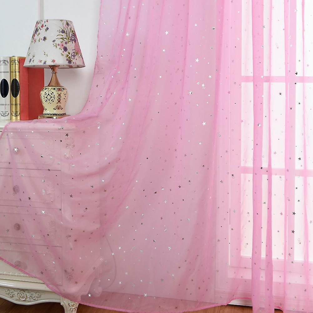 Romantic Tulle Curtain Window Screening with Sequin Star Decor for Living Room