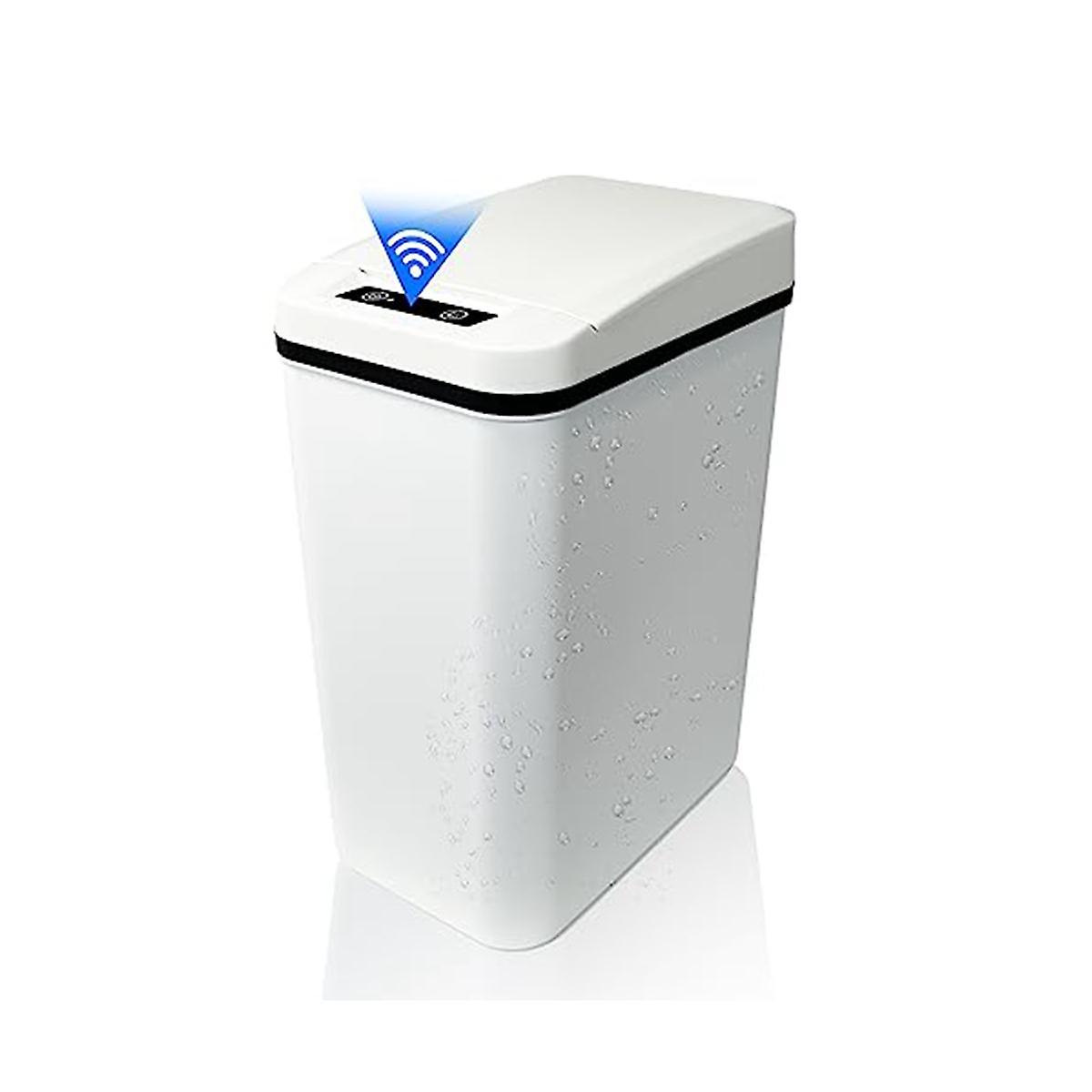 Automatic Touchless Bathroom Trash Can with Lid White Slim Narrow Plastic Smart Motion Sensor Cover