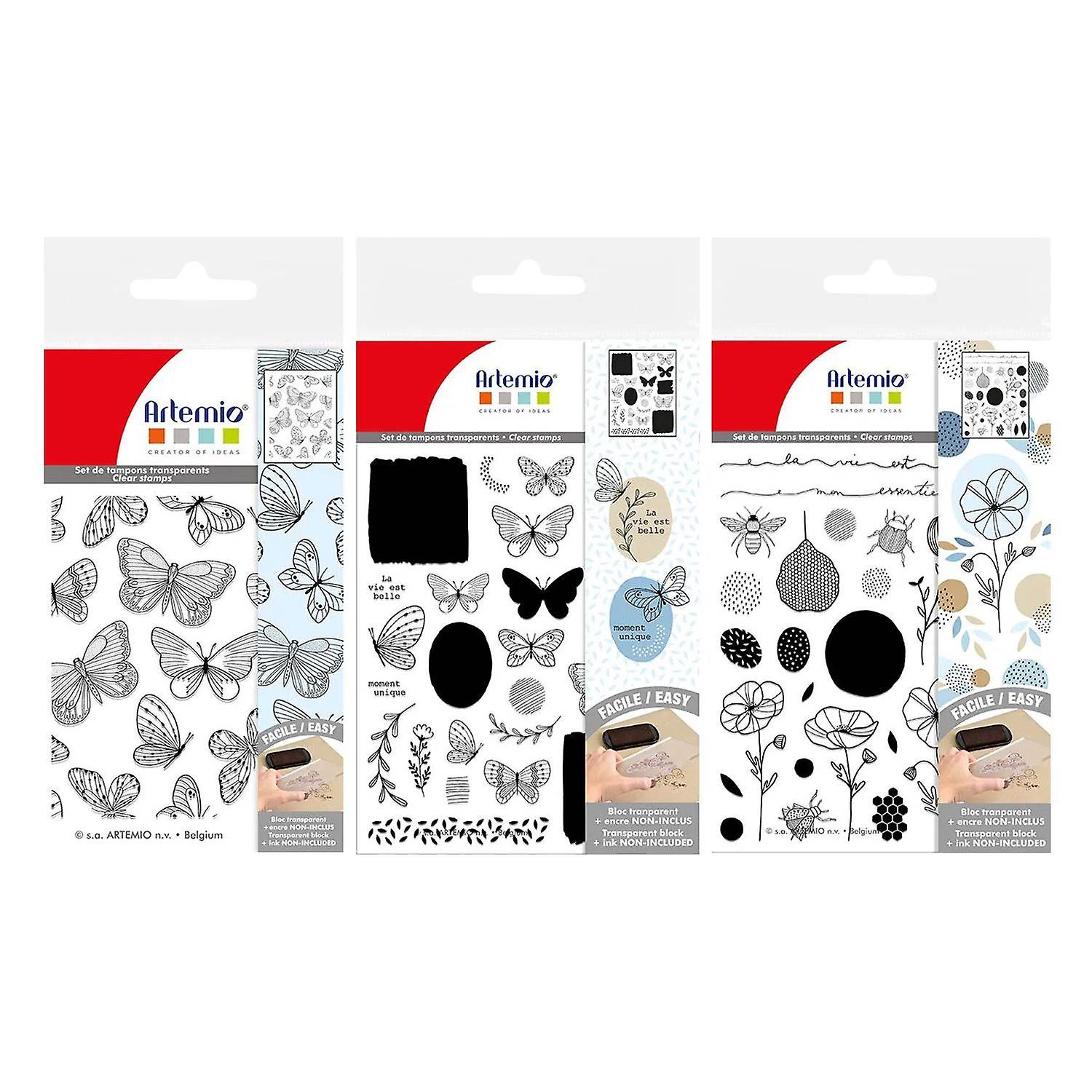 3 clear stamps - Plants & butterflies