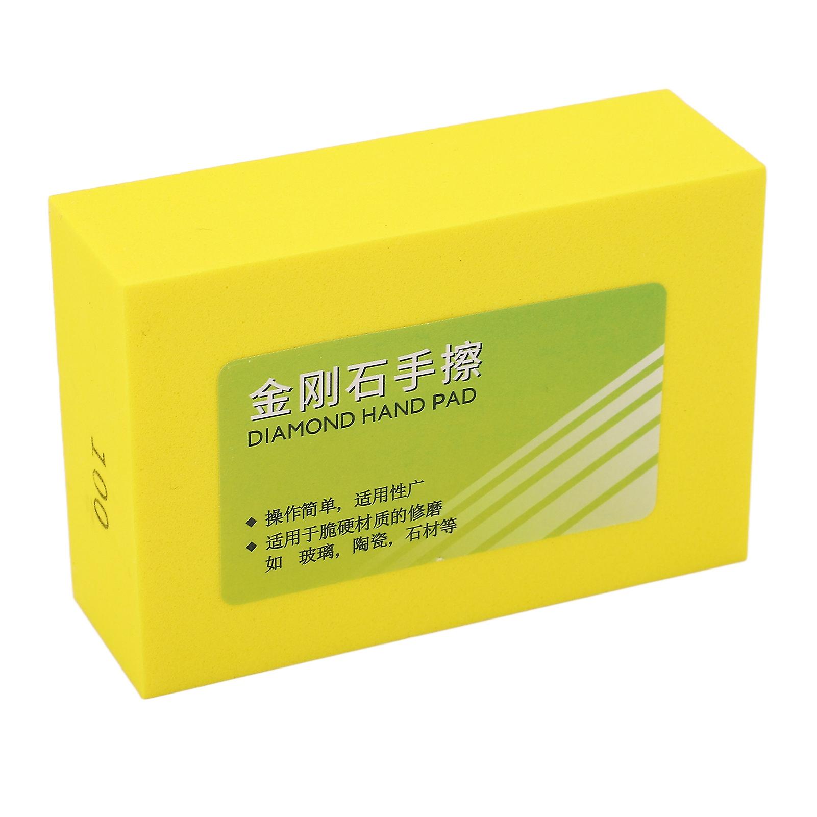 Yellow Diamond-Coated Hand Pad for Polishing Edges and Deburring, Sanding Block for Stone, Glass, Ceramic, 100 Grits, for Polishing Edges and Burrs