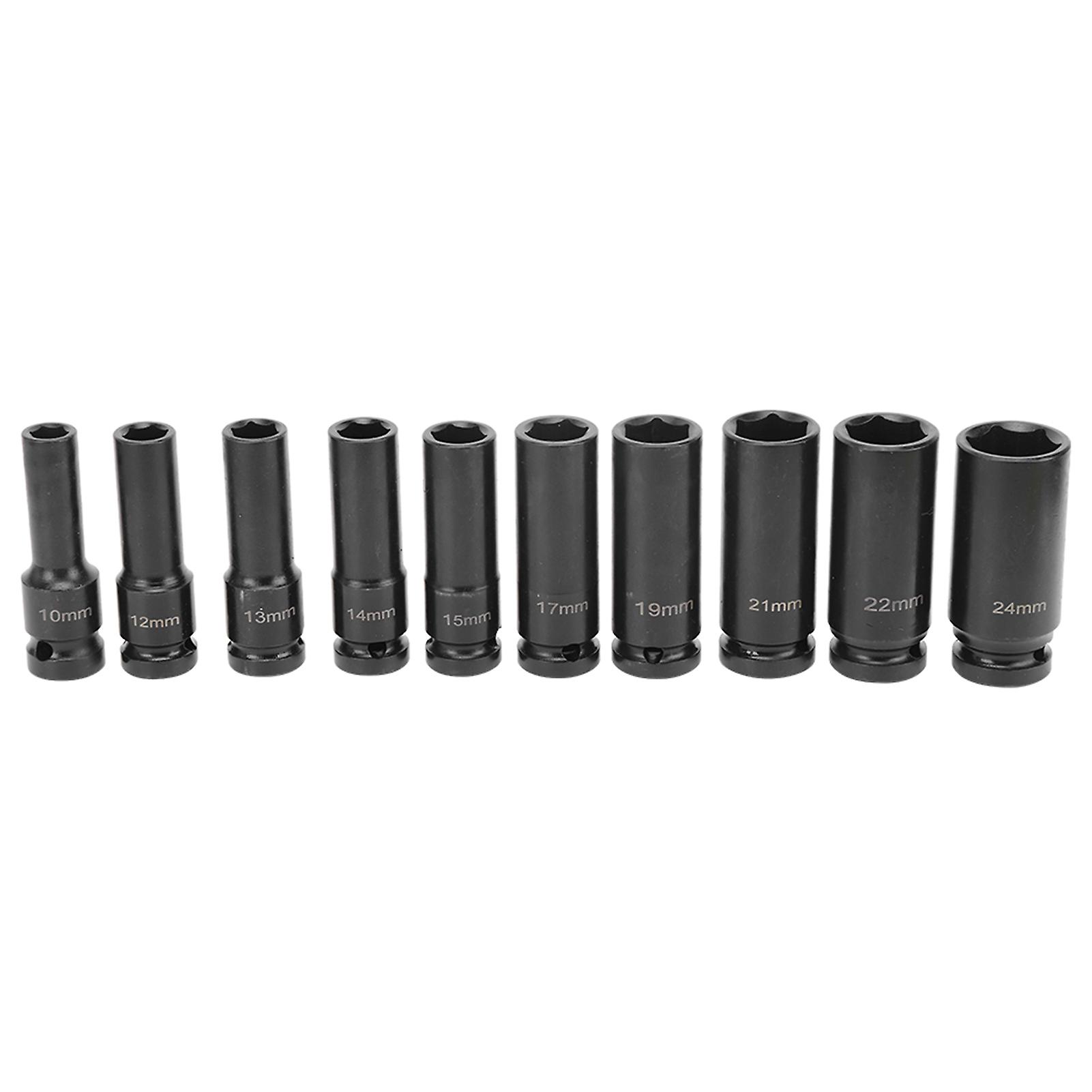 10Pcs Impact Socket Set Hex Socket Heavy Duty Chrome Molybdenum Steel 1/2in Drive