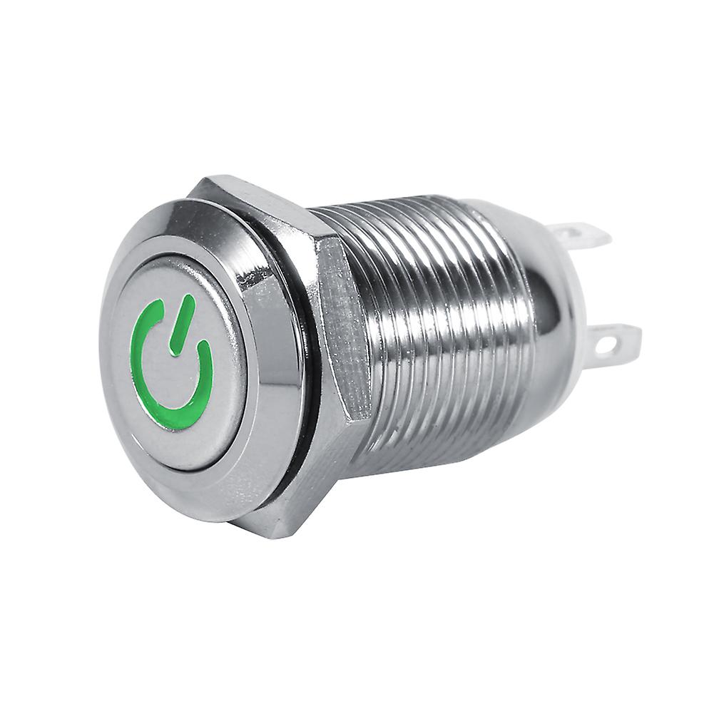 12mm Power Push Button Switch, Waterproof, Momentary Type, 3V Green LED
