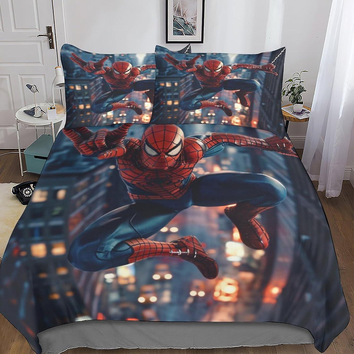DSJackson Cool Spider Man Deluxe Comforter Cover Set with Hidden Zipper Closure - Premium Microfiber Movies Bedding, Complete 3-Piece Set with Pillowc