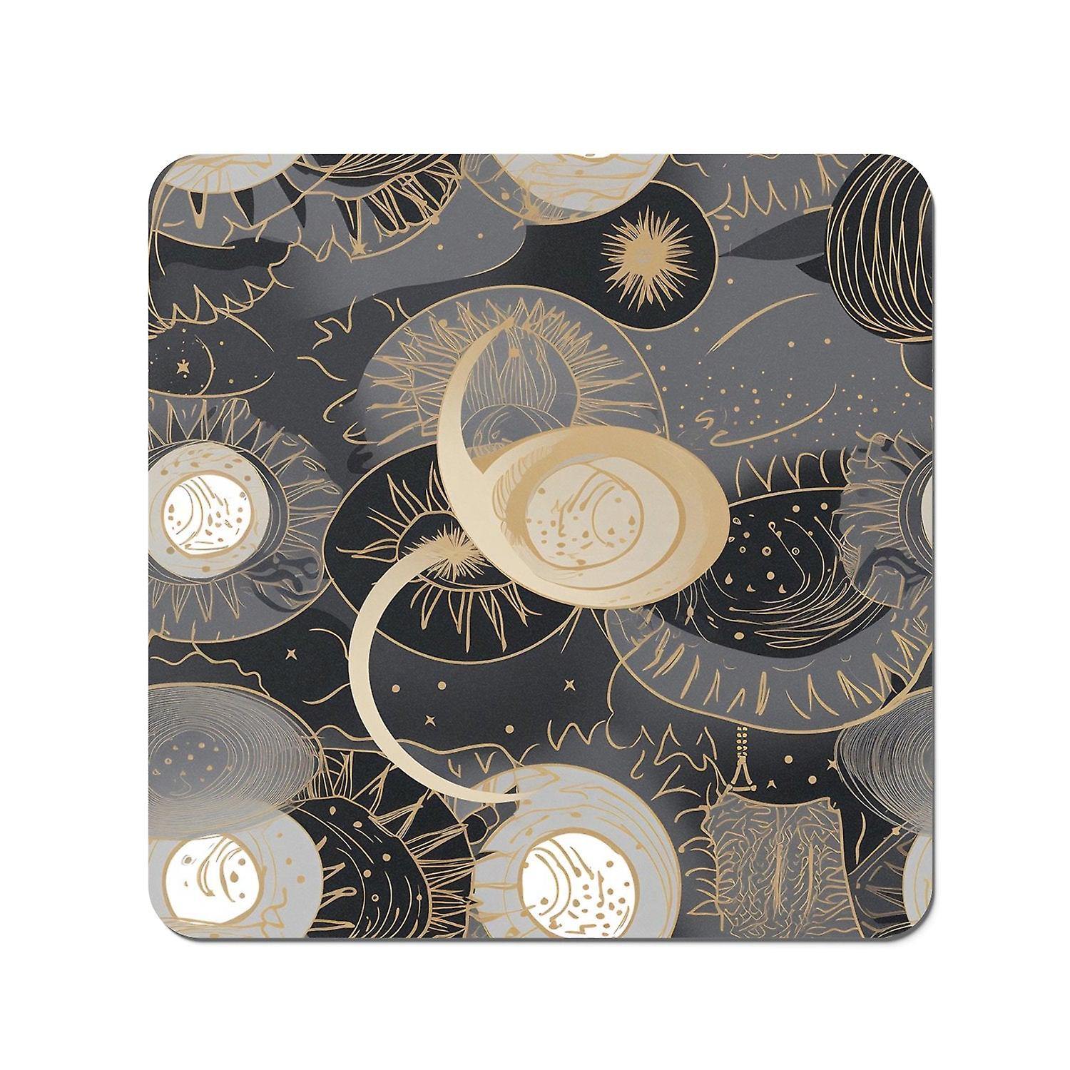Abstract Silver Gold Sun And Moon Coasters