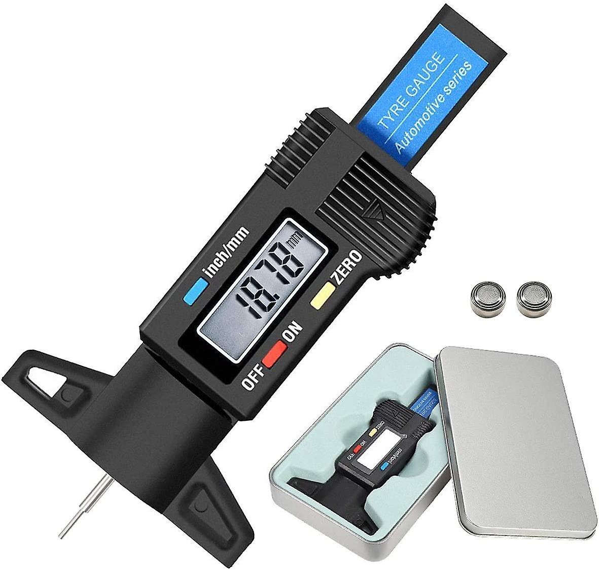 Digital Tire Depth Gauge - Tire Tread Depth Gauge - LCD Metric/Inch 0-25.4mm with Iron Box
