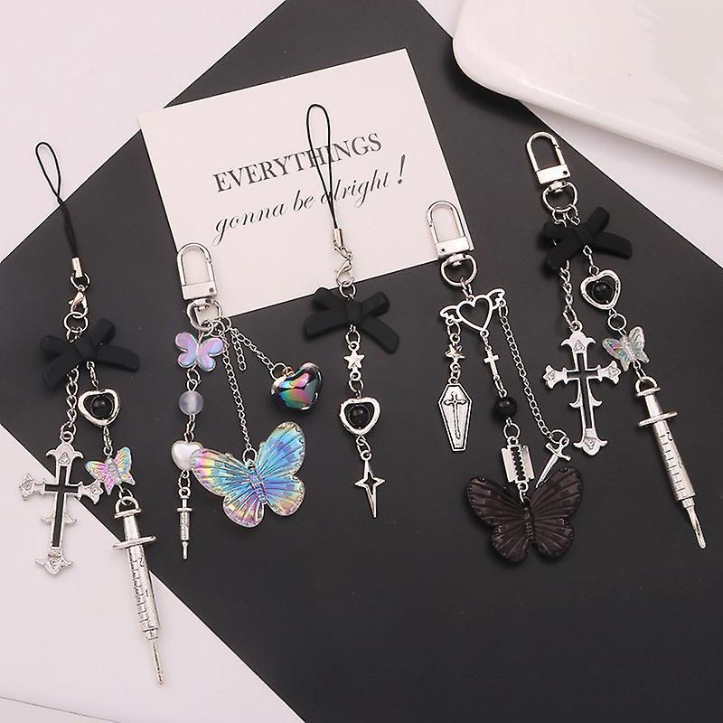 Sweet Cool Cross Syringe Keychain Personalized Creative Butterfly Hanging Chain