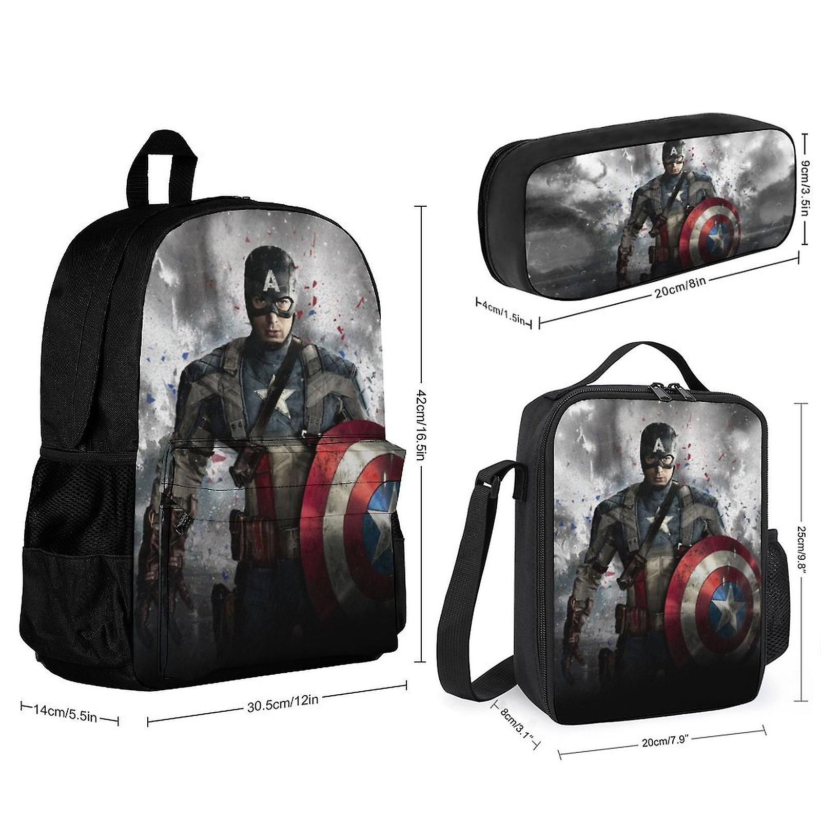 Capitán América 3 Piezas Mochilas Conjuntos Con Bolsa De Almuerzo Y Estuche De Lápices