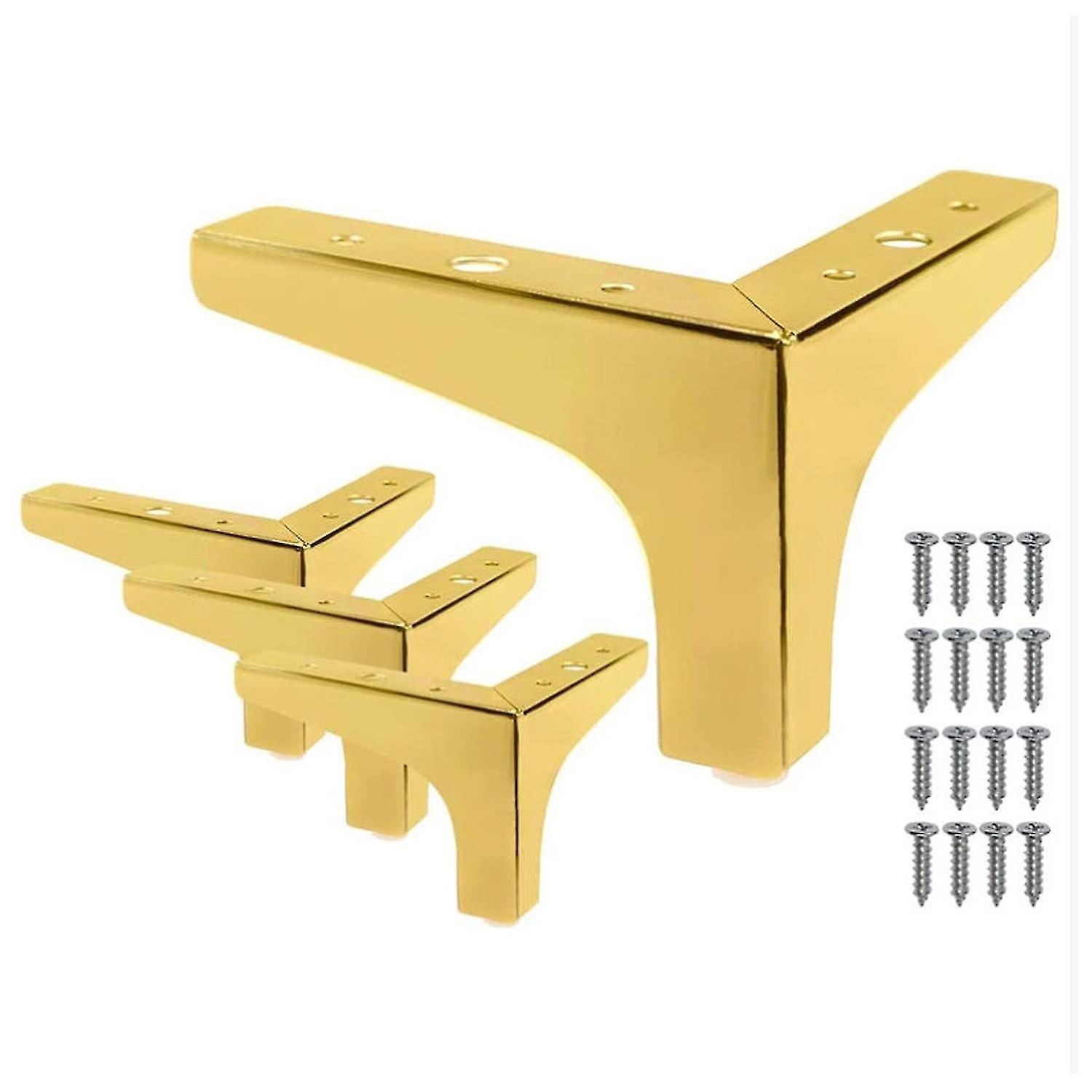 4 arany fém háromszög ágyláb készlet DIY bútor kanapé lábak csavarokkal - 10cm