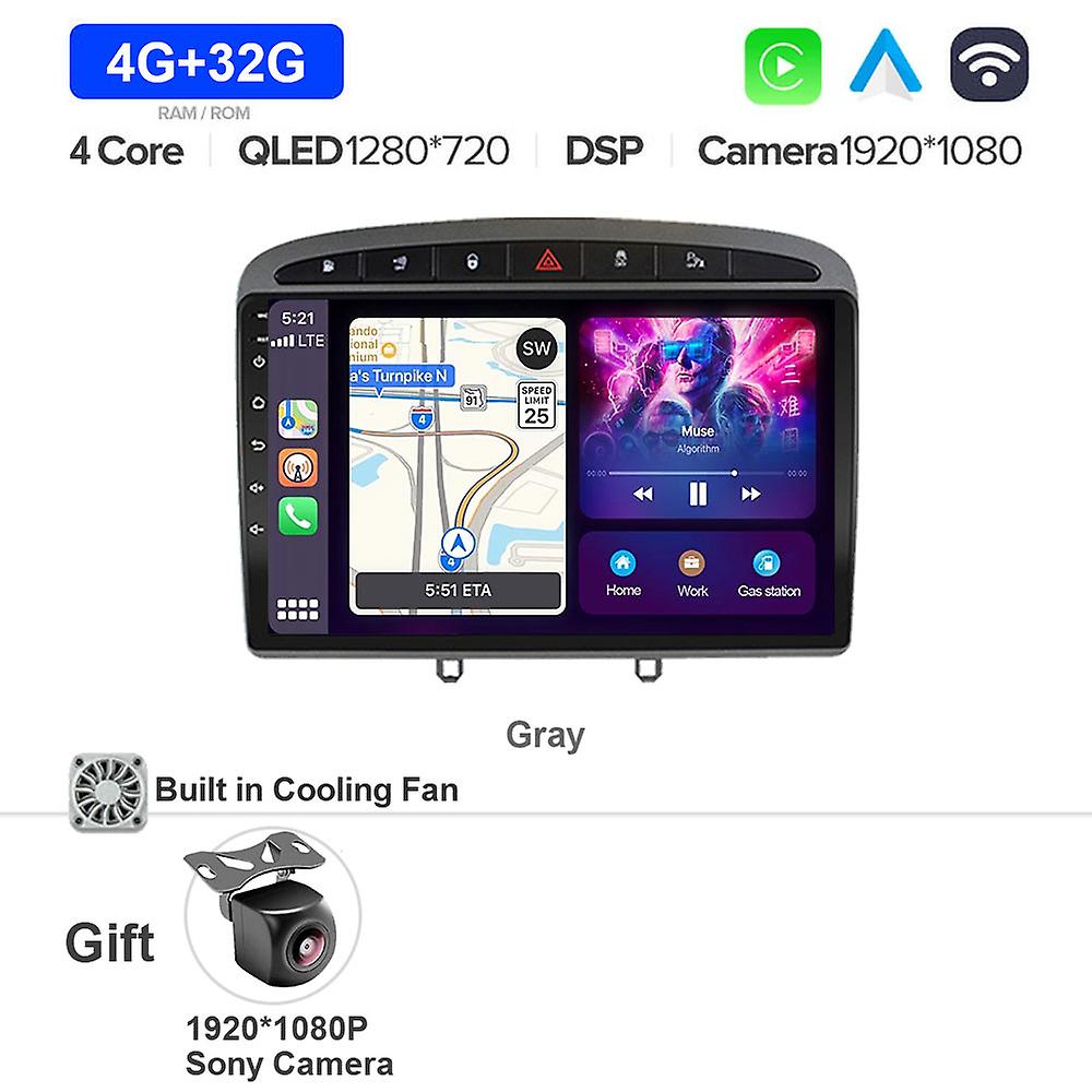 Android 13 9" Gray Car Radio Gps Dsp Multimedia Player For Peugeot 408 308 308sw 2010 - 2016 Navigation Stero Video Head Unit