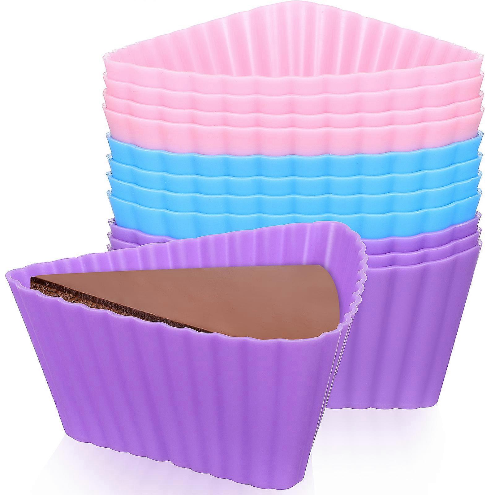 12Pcs Silicone Cake Molds Cupcake Liners Triangle Reusable Non-stick Pudding Jelly Puff Mold for Baking