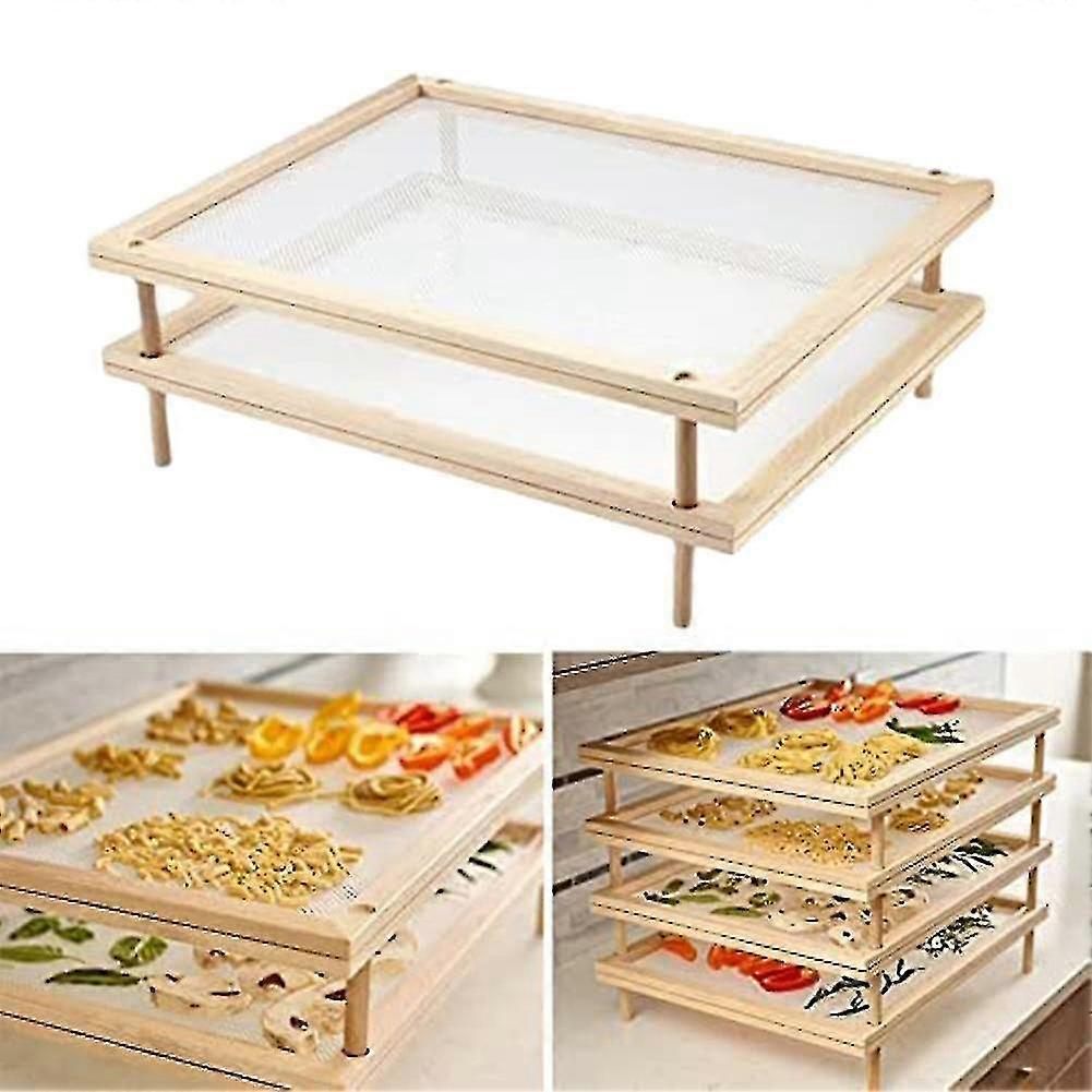 Stapelbare voedseldroger met net houten pasta kruiden droogrekken multifunctionele 2-tier voedseldroger houder