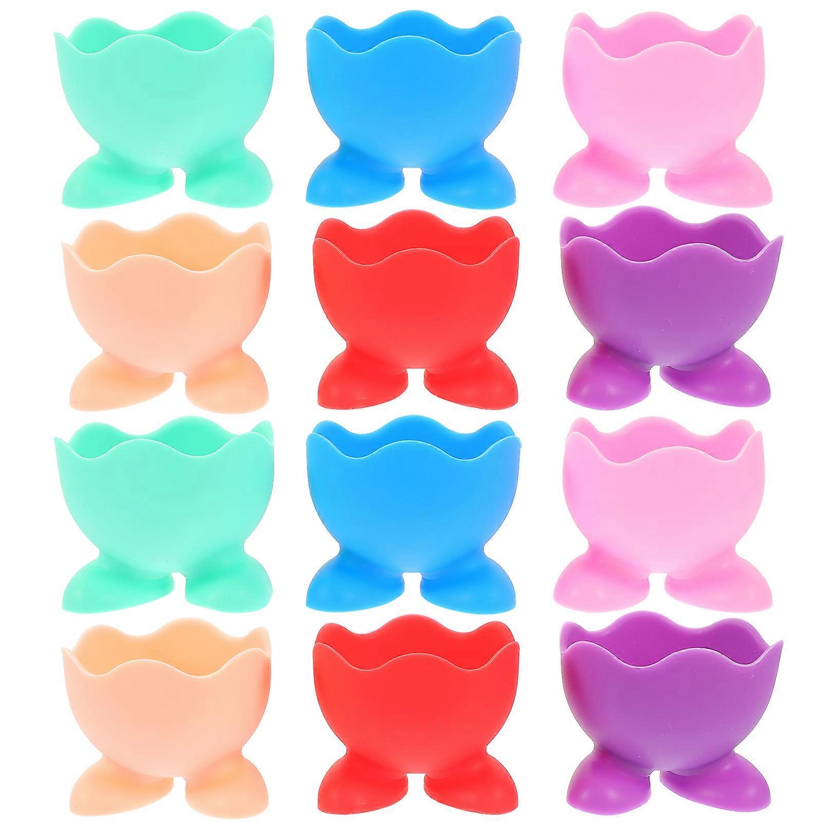 12pcs Silicone Egg Cups Easter Egg Cup Holders Cartoon Egg Holders Boiled Egg Cups Mixed Color