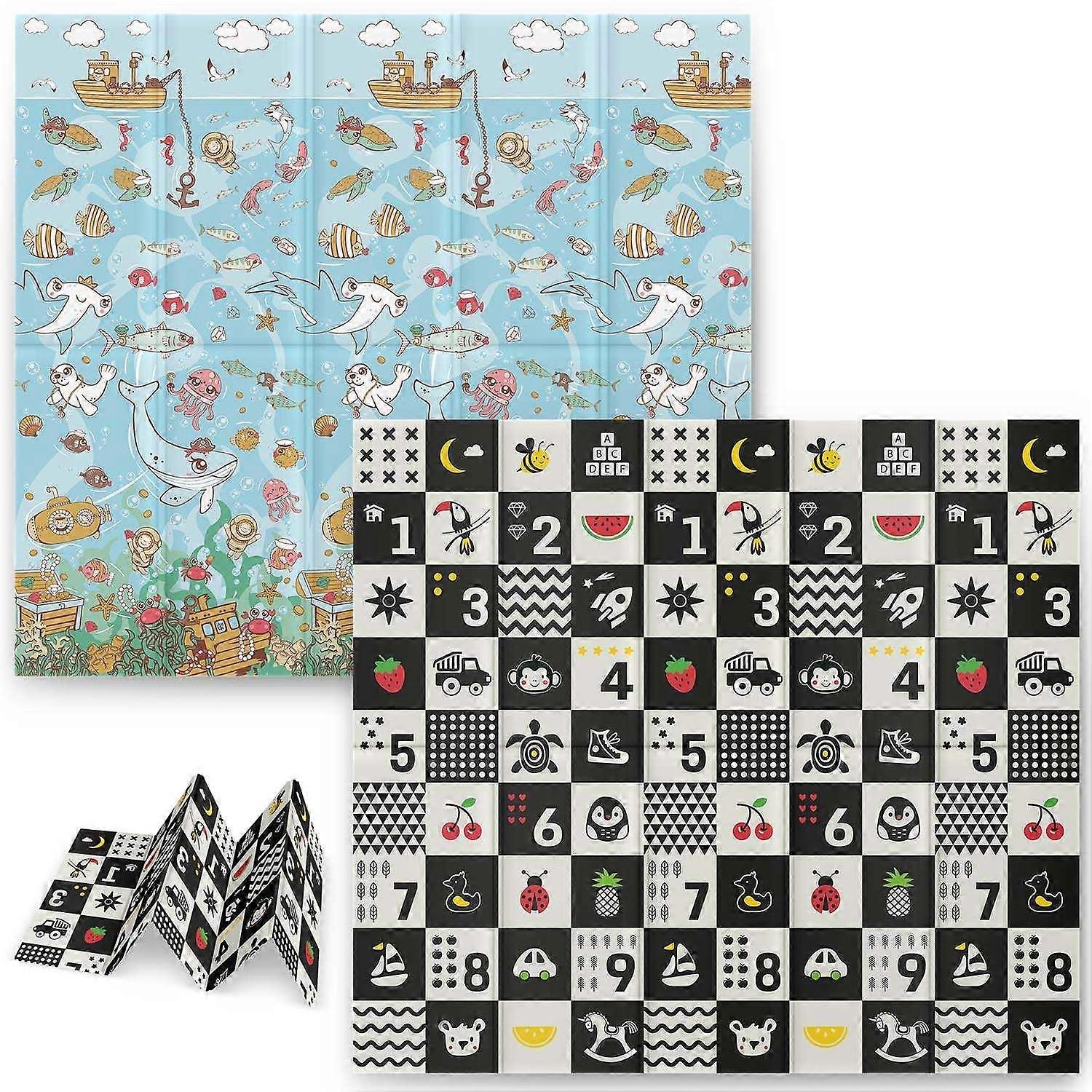 Foldable Foam Mat 200 x 180 x 1 cm Nukido NK-340 Ocean & Figures