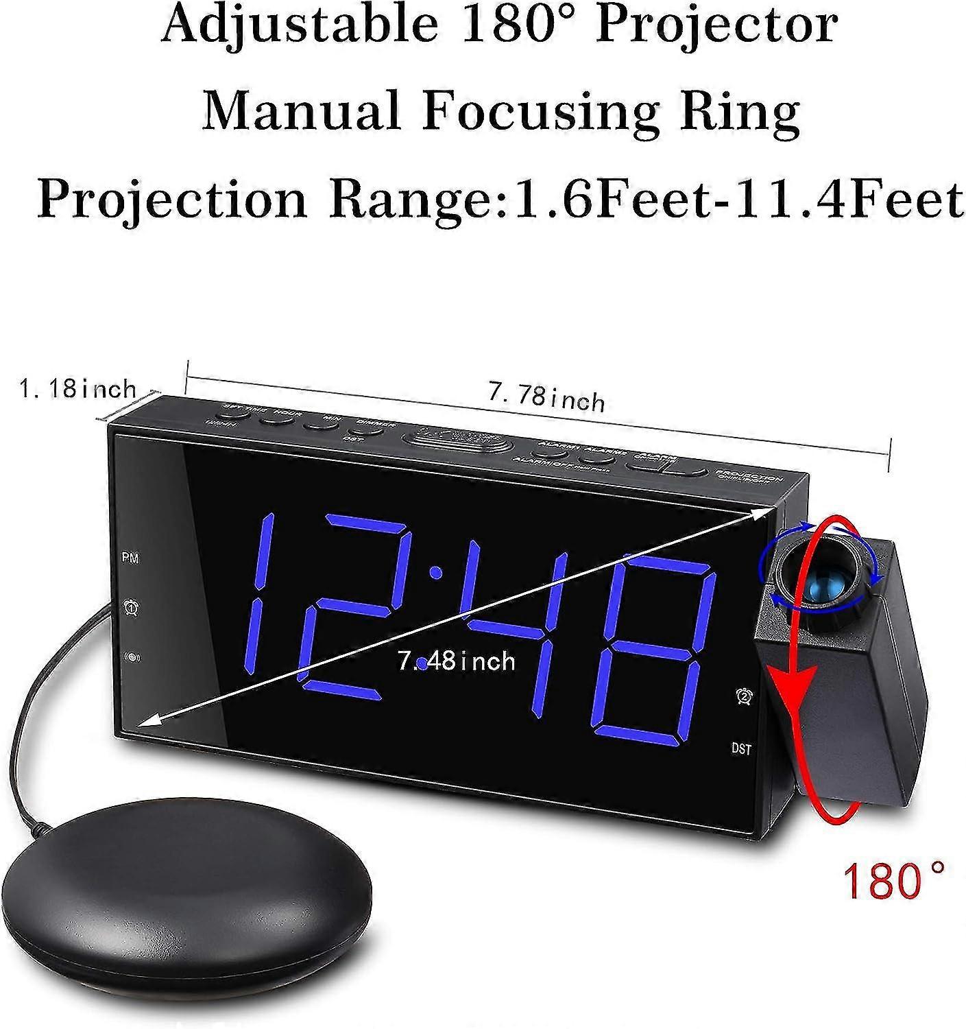 Projection Alarm Clock with 7 Inch LED Digital Display 3 Level Dimmer Adjustable USB Charging