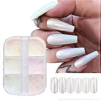 Pearl Chrome Nail Powder Mirror Effect Chrome Pigments 6PCS Aurora Nail Glitter Chrome Nail Powder Chameleon Nail