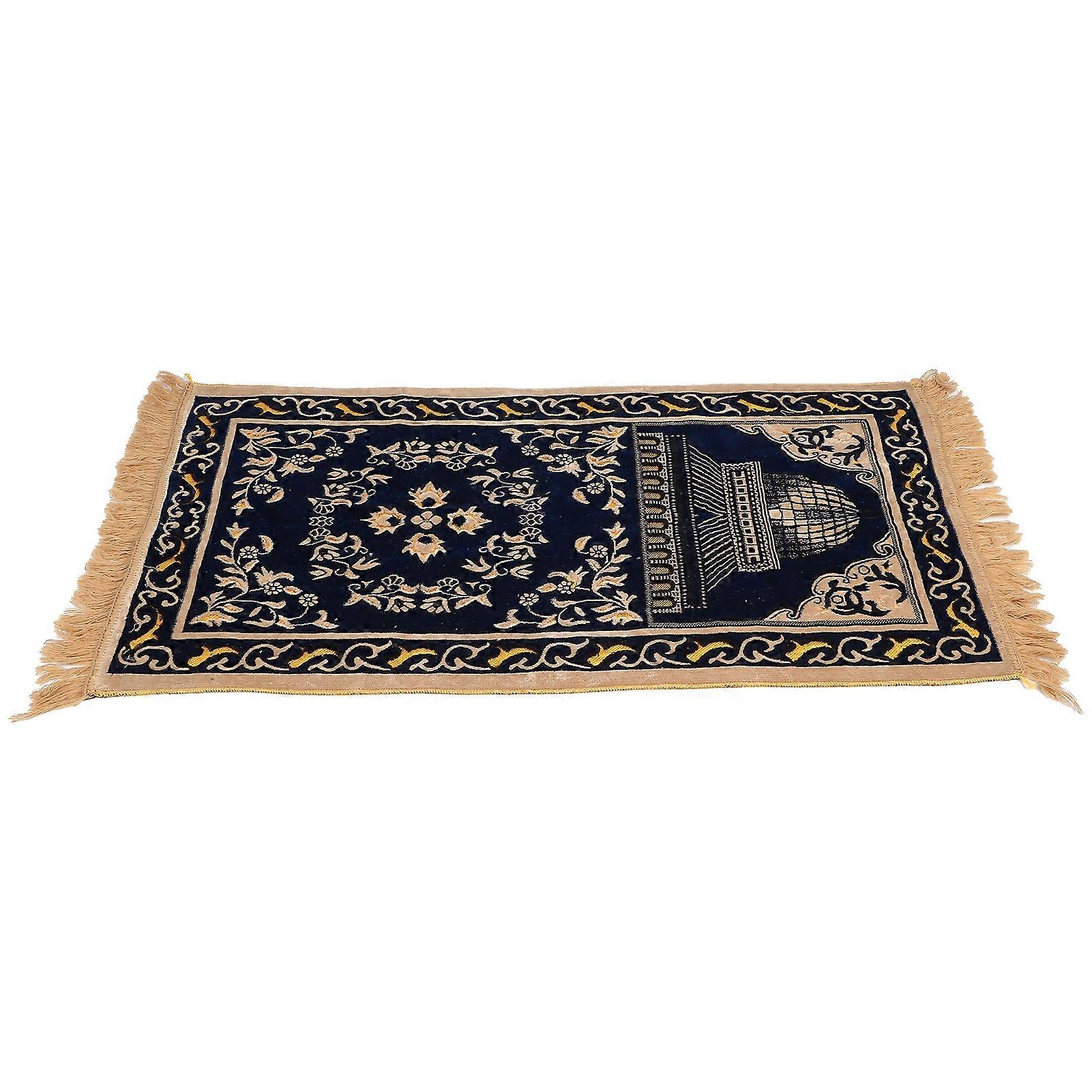 Muslim Prayer Rug Polypropylene Fiber Portable Exquisite Floral Design Ethnic Worship Mat (110x70cm / 43.3x27.6in)Blue