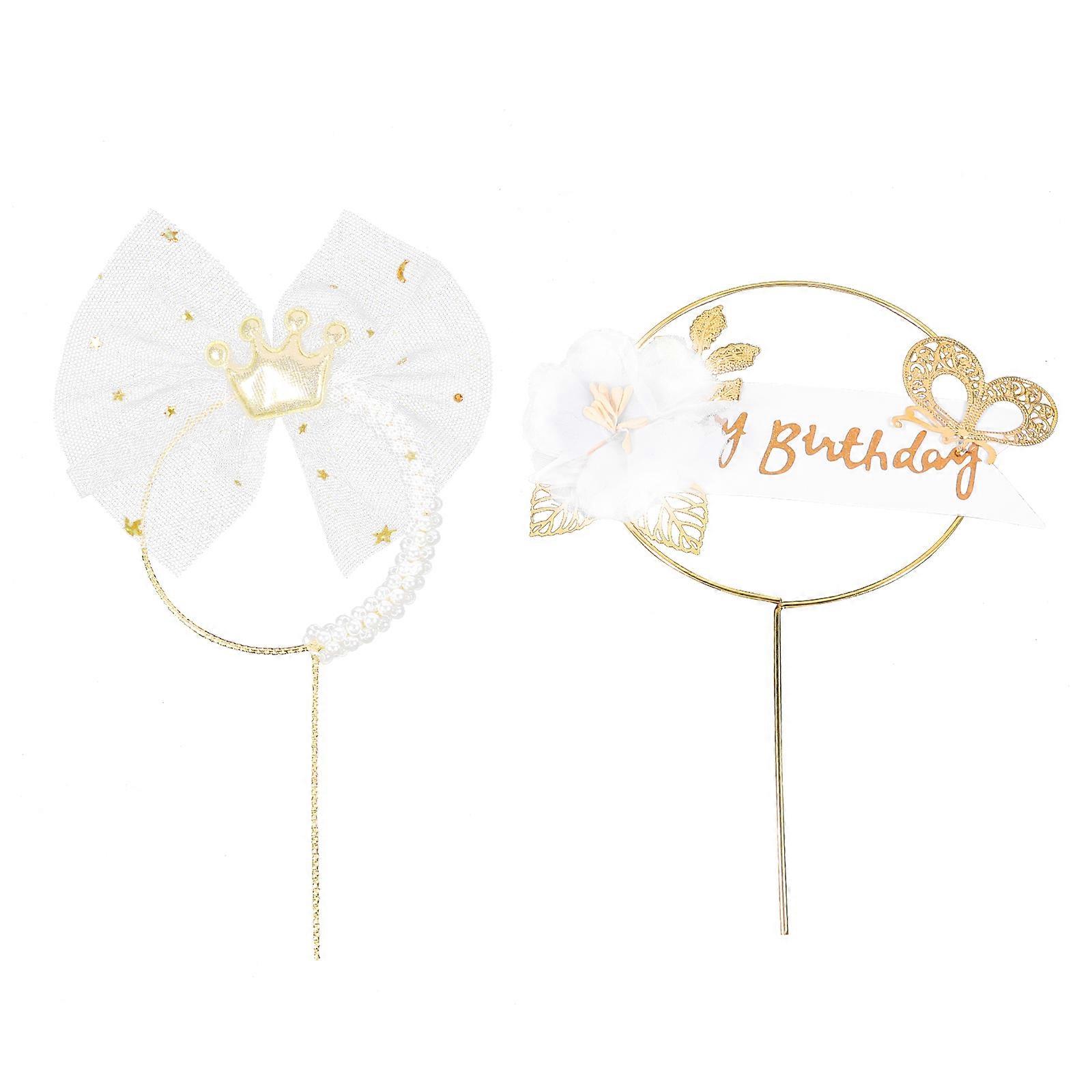2pcs Iron Cake Topper Delicate Dessert Layout Flower Peral Cupcake Insert Topper