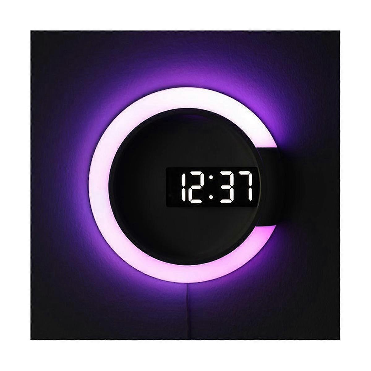 LED Digital Väggklocka Digital Display Temperatur 7 Färger 3D Sovrum Vardagsrum Dekoration Siffra