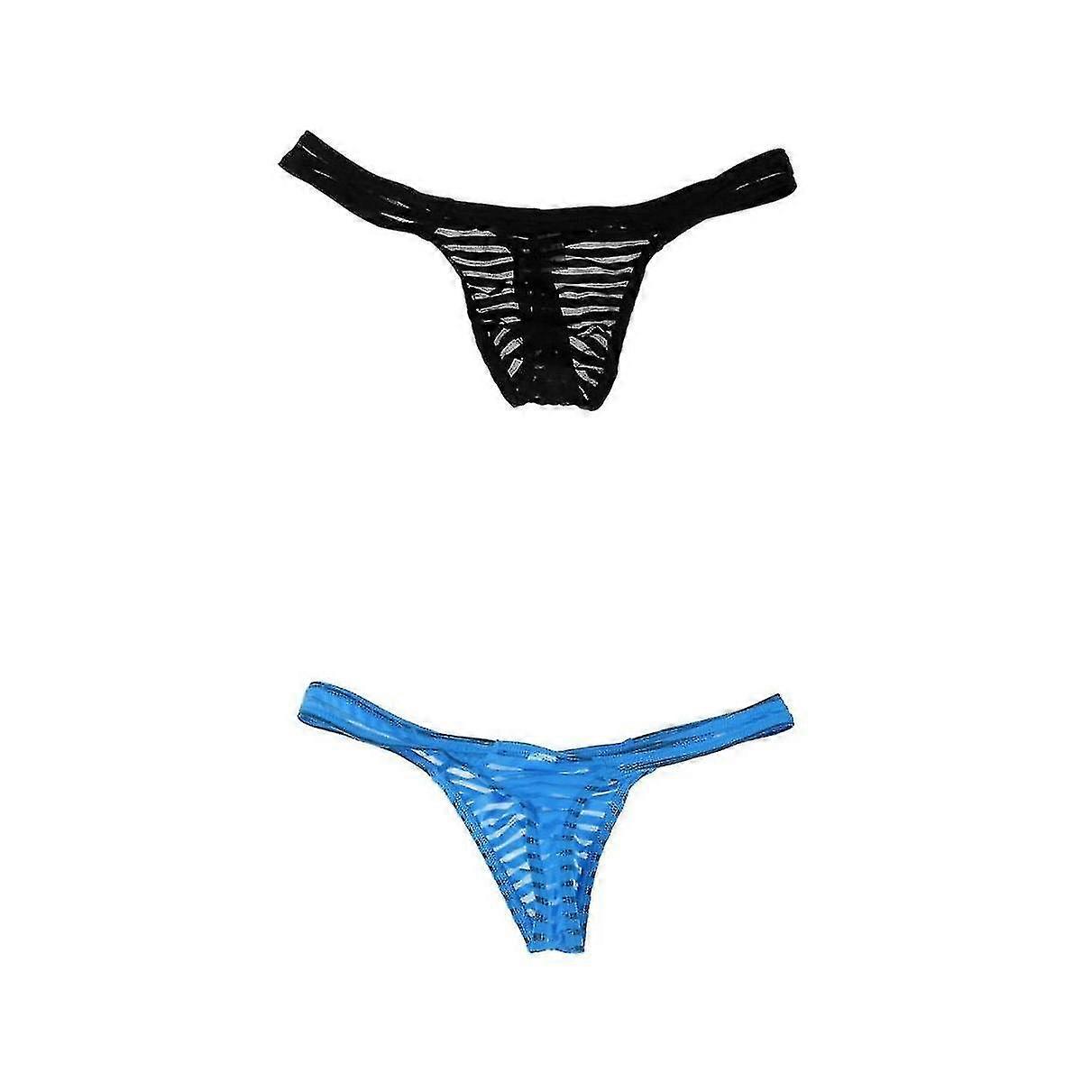 2 Mens Sexy Low-rise Sheer Mesh G-string Underwear Thong T-back Briefs Pouch
