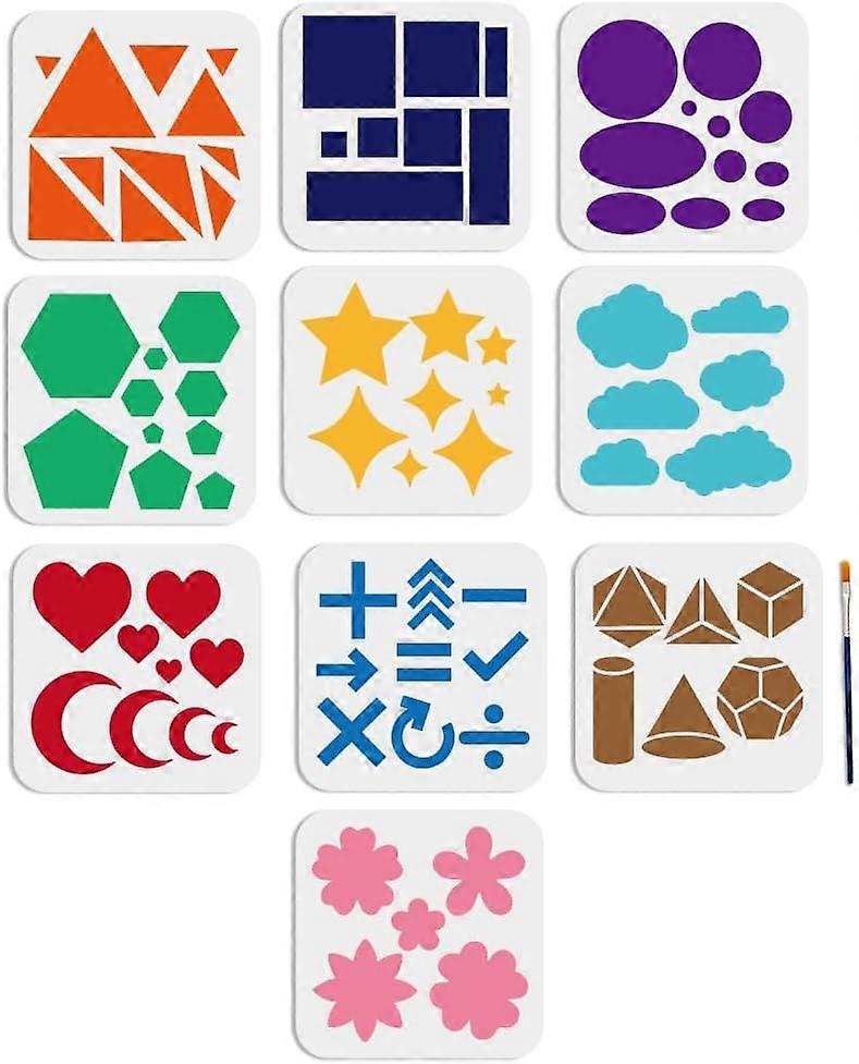 10pcs Geometric Star Flower Stencil 66inch Geometric Shape Stencil with Painting Brush Triangle/Square/Circular/Heart-Shaped/Cloud/Moon Painting Stenc