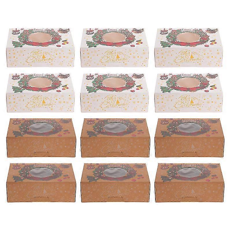 12pcs Christmas Cake Boxes Cake Packaging Boxes Organizers Cake Cases (Large)
