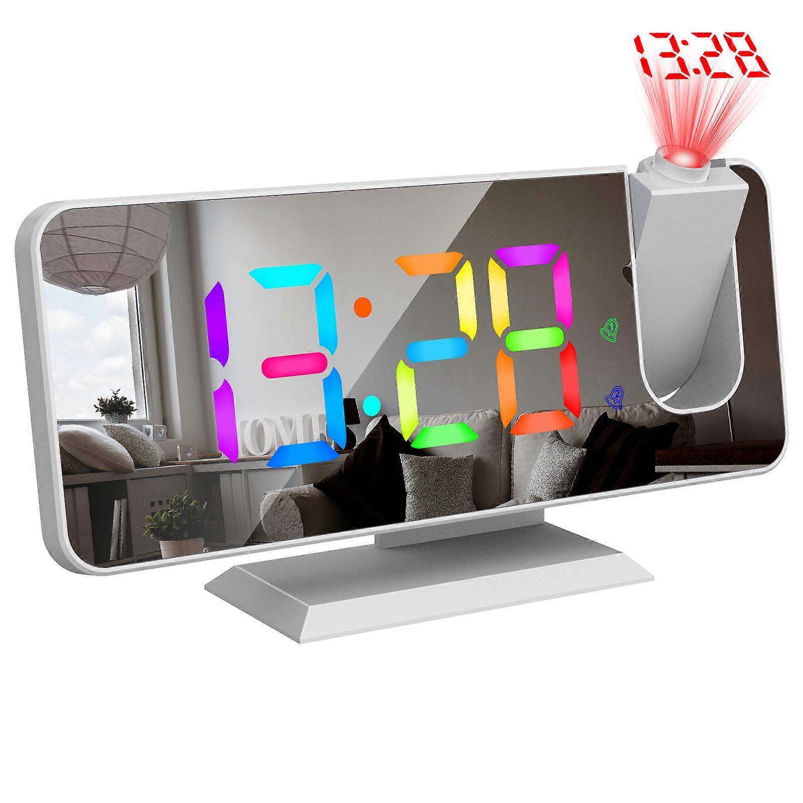 Digital 180Projection Alarm Clock with Dynamic RGB Light Brightness Adjustable Snooze Dual Alarm Setting USB Charger Port Mirror Clock for Bedroom 12H
