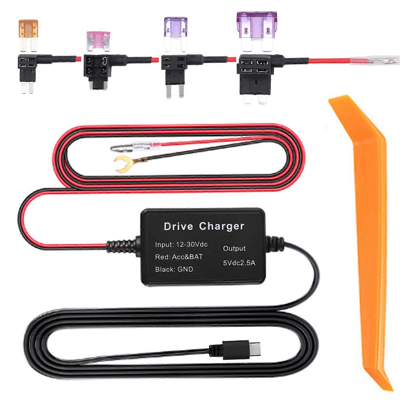 Dash Cam Hardwire Kit Høy sikkerhet 24 timers overvåking for speilkamera GPS-navigator radardetektor TYPE C