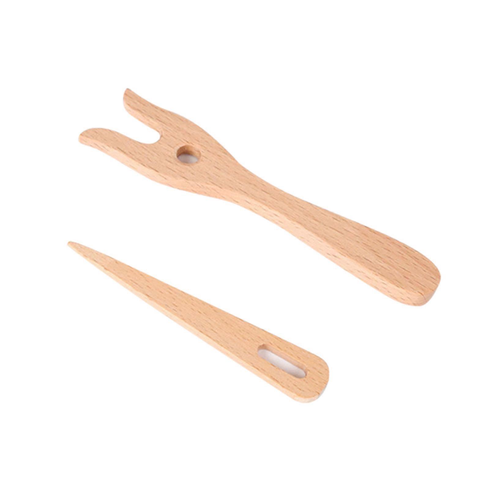 Knitting Fork and Big Eye Needle Kit Wooden Hand Weaving Ancient Cording Tool for DIY Looming