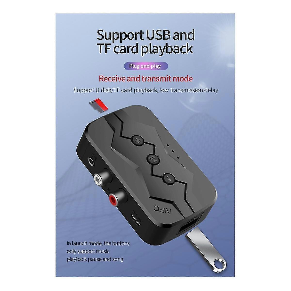 5.0 All-in-1 Bluetooth Receiver Nfc Bluetooth Transmitter Supports Tf Card U Disk Playback Rca Call Adapter