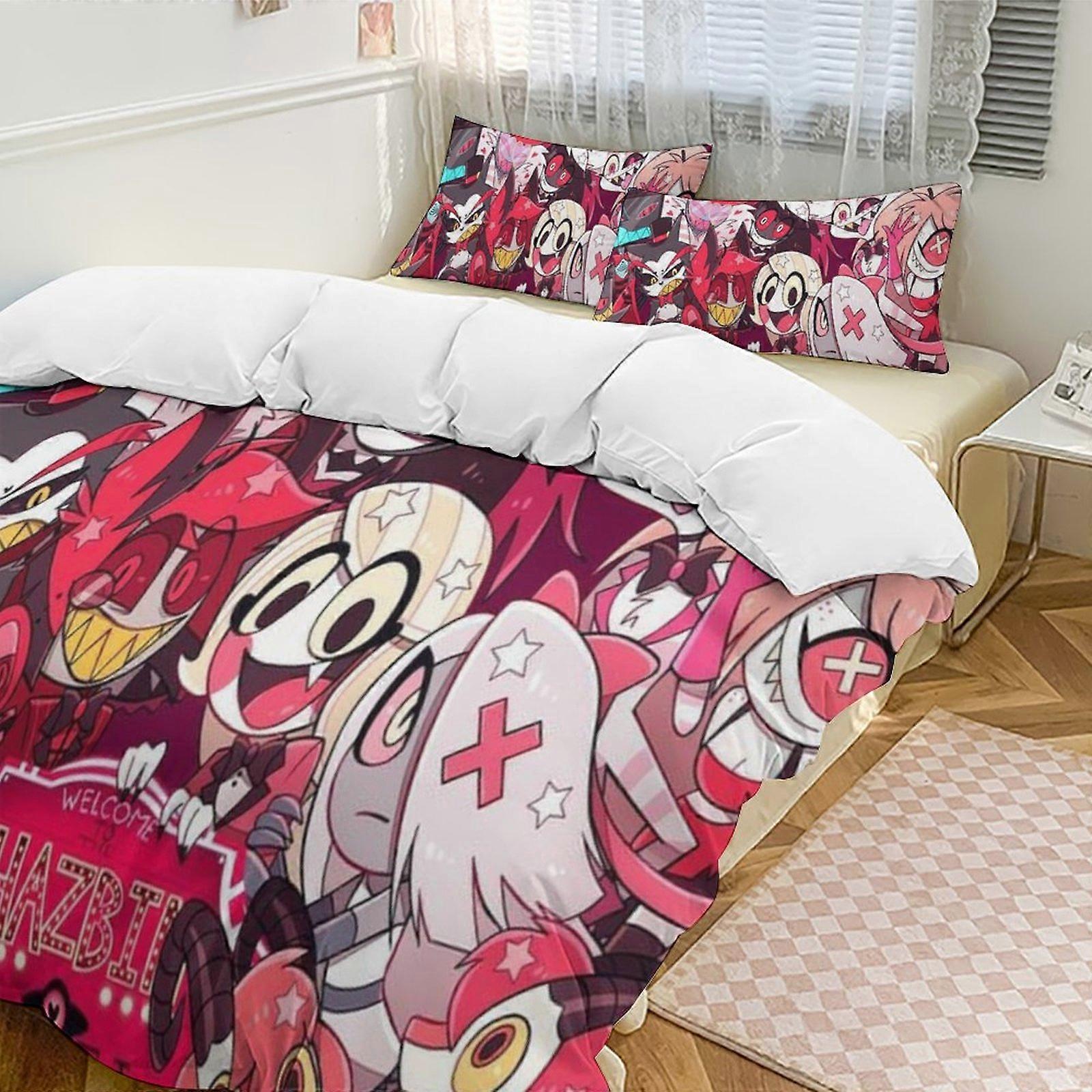 v94 Hazbin Hotel 2 Cama Capa de Edredom Microfibra Conjuntos de Cama Leve 3 Peças Conjuntos de Edredom, 1 Capa de Edredom e 2 Fronhas para Crianças aa94